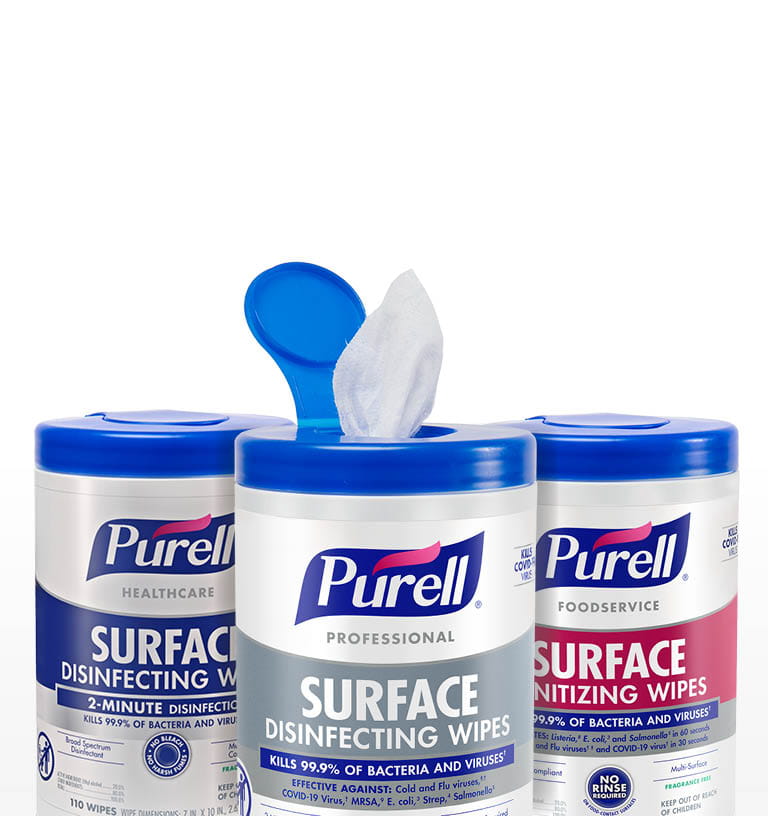 Three PURELL Surface wipes canisters